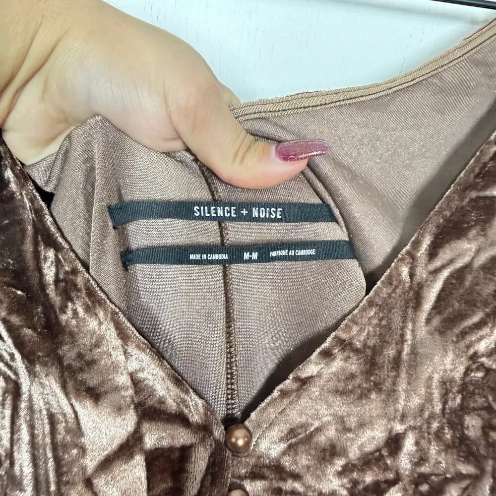 Silence + Noise Corina‎ Mini Dress Women's Size M Brown Crushed Velvet V-Neck